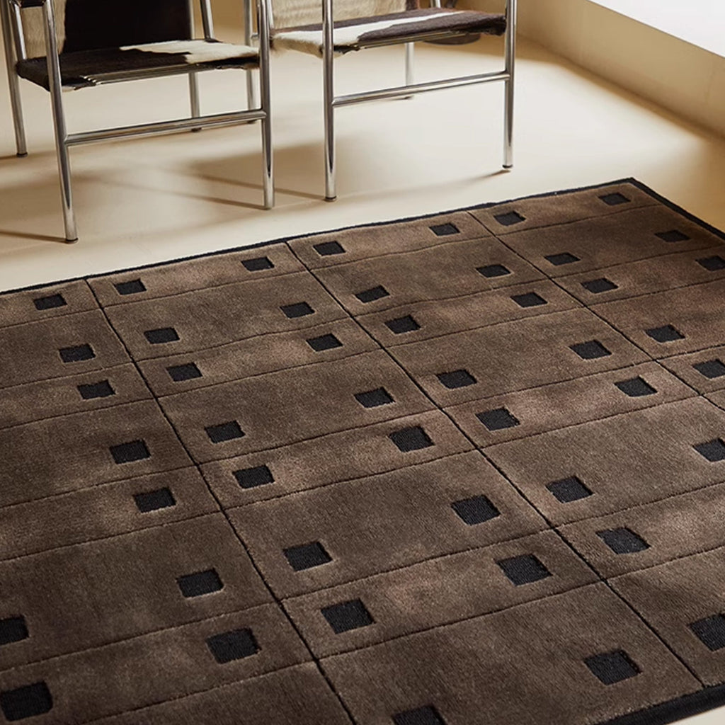 Easy Clean Rug Mocha Grid Spillproof PetFriendly Living Room Large Ar