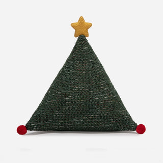 Corduroy Christmas Star Pillow with Pompoms Festive Holiday Decor