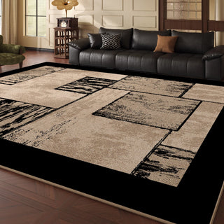 Easy Clean Rug Abstract Distressed Block Spillproof Pet-Friendly Modern Living Room Area Rug