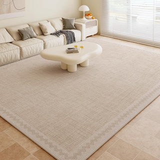 Easy Clean Rug Beige Chevron Border Spillproof Pet-Friendly Minimalist Living Room Area Rug