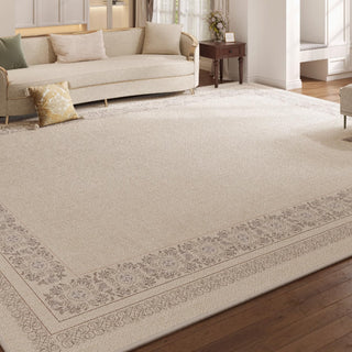 Easy Clean Rug Classic Floral Border Spillproof Pet-Friendly Minimalist Living Room Area Rug