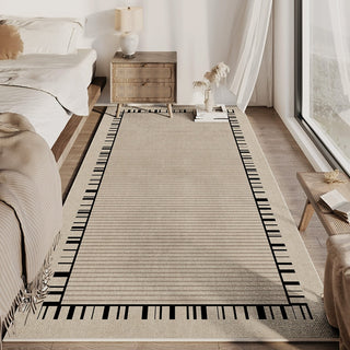 Easy Clean Rug Linear Elegance Border Spillproof Pet-Friendly Luxury Bedroom Area Rug