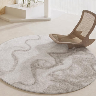 Easy Clean Rug Misty Wave Zen Garden Round Spillproof Pet-Friendly Modern Living Room Plush Round Rug