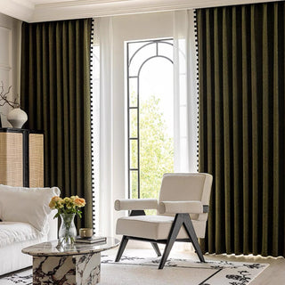 Midnight Green Pom Edge Curtain