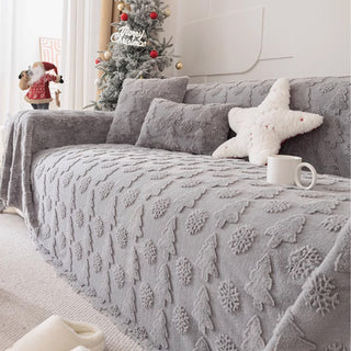 3D Christmas Tree Pattern Sofa Cover Plush Fabric with Cozy Concave-Convex Texture