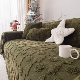 3D Christmas Tree Pattern Sofa Cover Plush Fabric with Cozy Concave-Convex Texture