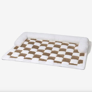 Cream Square Plaid Cozy Dog Mat Furniture Protector Cover