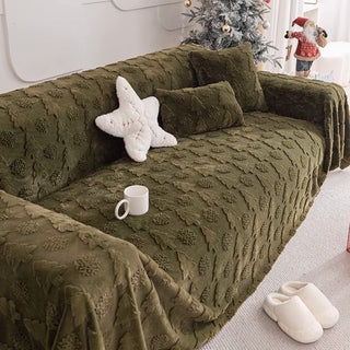 3D Christmas Tree Pattern Sofa Cover Plush Fabric with Cozy Concave-Convex Texture