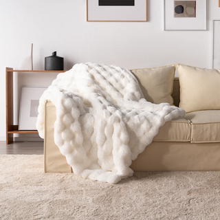 Plush Faux Rabbit Fur Throw Blanket