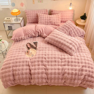 Puffy Comfort Thickened Faux Rabbit Fur Bed Sheet Set