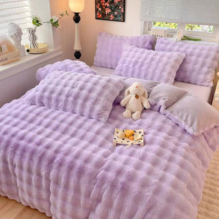 Puffy Comfort Thickened Faux Rabbit Fur Bed Sheet Set