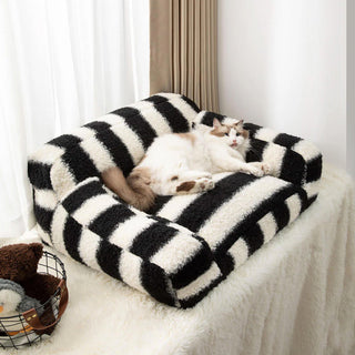 Bold Striped Faux Lambswool Wide Armrest Dog & Cat Sofa Bed