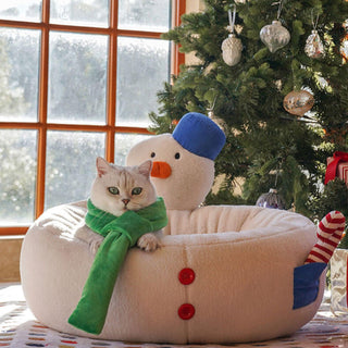 Christmas Snowman Shaped Cozy Cat Bed