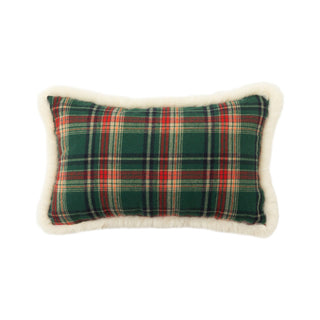 Classic Christmas Sherpa-Lined Throw Pillow Classic Plaid Tartan Design for Cozy Holiday Decor