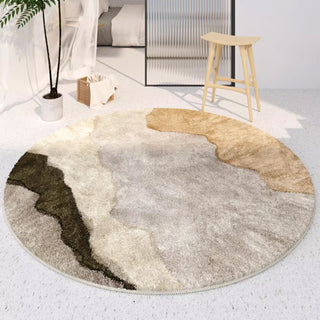 Easy Clean Rug Earthy Tones Abstract Round Spillproof Pet Friendly Modern Living Room Round Rug