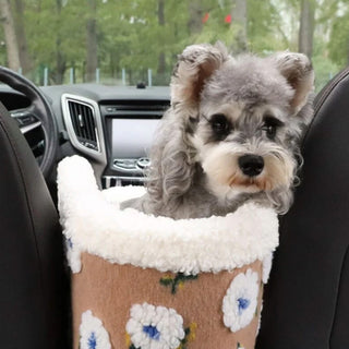 Flower Wool Fleece Dog Car Safety Seat Central Console Dog & Cat Car Seat