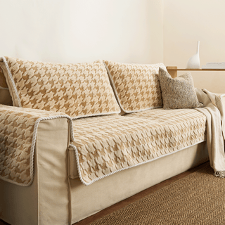 Plush Houndstooth Sofa Cover