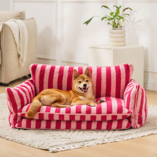 Trendy Striped Faux Lambswool Double Layer Dog & Cat Sofa Bed