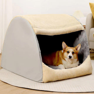 Warm Flannel Detachable Semi-Enclosed Large Dog Bed