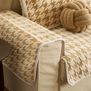 Plush Houndstooth Sofa Cover