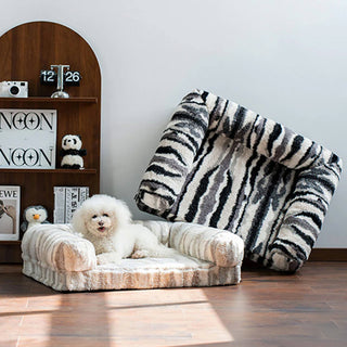 Chic Zebra-Pattern Large Warm Washable Orthopedic Dog & Cat Sofa Bed