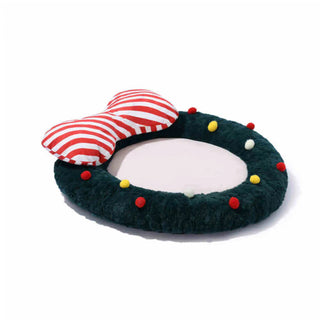 Christmas Bow Wreath Cozy Decor Support Pillow Dog & Cat Bed