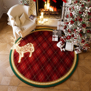 Christmas Plaid Round Rug Festive Design with Tree and Ornaments Cozy Waterproof Holiday Decor for Your Home