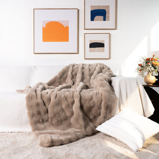 Plush Faux Rabbit Fur Throw Blanket