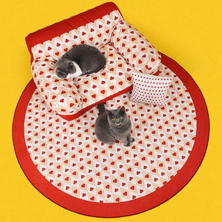 Retro Red Heart Poker Dog & Cat Sofa Fully Support Dog Sofa Bed