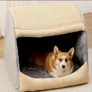 Warm Flannel Detachable Semi-Enclosed Large Dog Bed