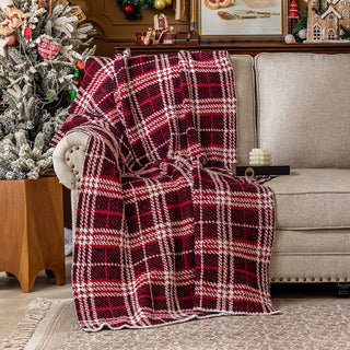 Classic Buffalo Plaid Sherpa Throw Red & White Checkered Design with Soft Lining for Cozy Comfort