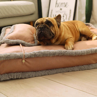 Luxurious Retro Faux Leather Deep Sleep Dog Bed with Pillow