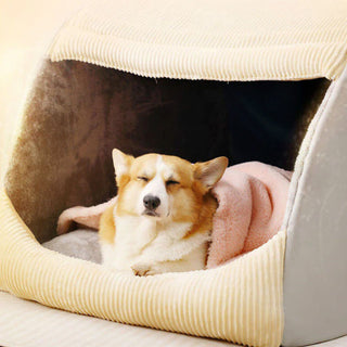 Warm Flannel Detachable Semi-Enclosed Large Dog Bed