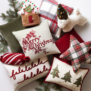 Cozy Gingerbread House Pillow with Candy Cane Pom-Pom Gumdrops and Holiday Accents