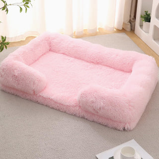 Long Plush - Square Surround Support Deep Sleep Dog Bed