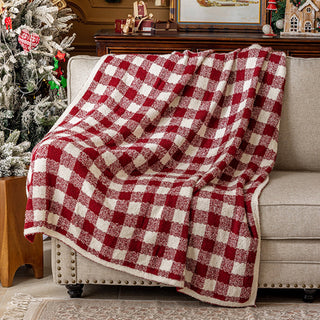 Classic Buffalo Plaid Sherpa Throw Red & White Checkered Design with Soft Lining for Cozy Comfort